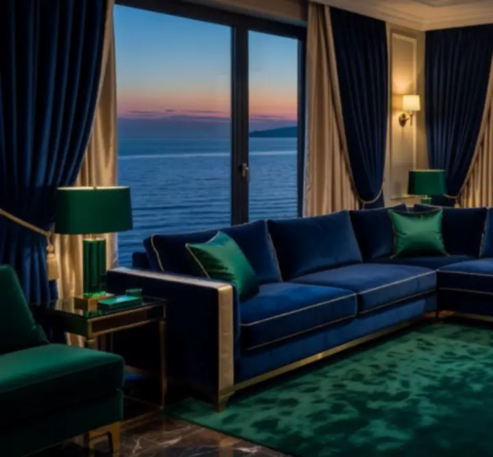 Luksuzni apartman s panoramskim večernjim pogledom na more iz Vegas View Hotels.