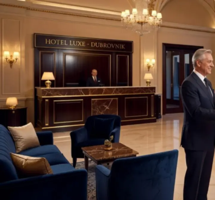 Raskošno VIP predvorje hotela Vegas View Hotels s privatnom dobrodošlicom.